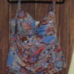 Liz Claiborne 20W Tankini top blue paisley with rouching EUC Sweetheart Neckline